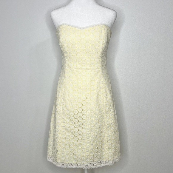Shoshanna Dresses & Skirts - Shoshanna Yellow & White Circle Eyelet 100% Cotton Strapless Sweetheart Dress